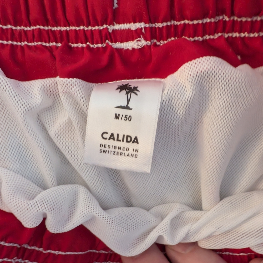 CALIDA Men's Plaid Swim Trunks Board Shorts Blue Orange Size Medium M / 50 - Picture 3 of 6